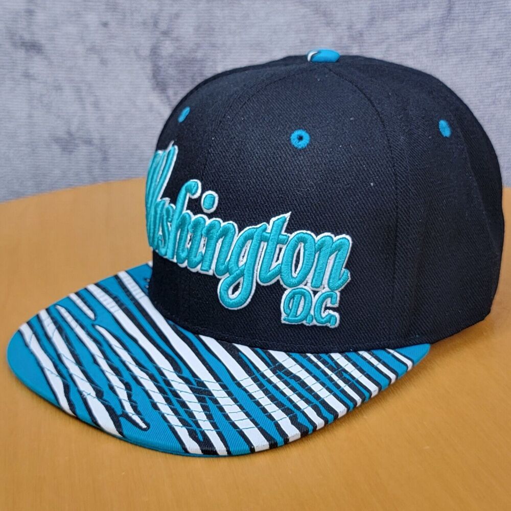 Washington DC Embroidered City Hunters Skater Flat Bill Snapback Hat Black Teal